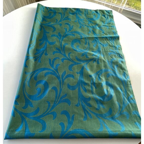 Vintage 60s curtain, blue, green jewel tones drape, shinny glossy single panel - Picture 5 of 8